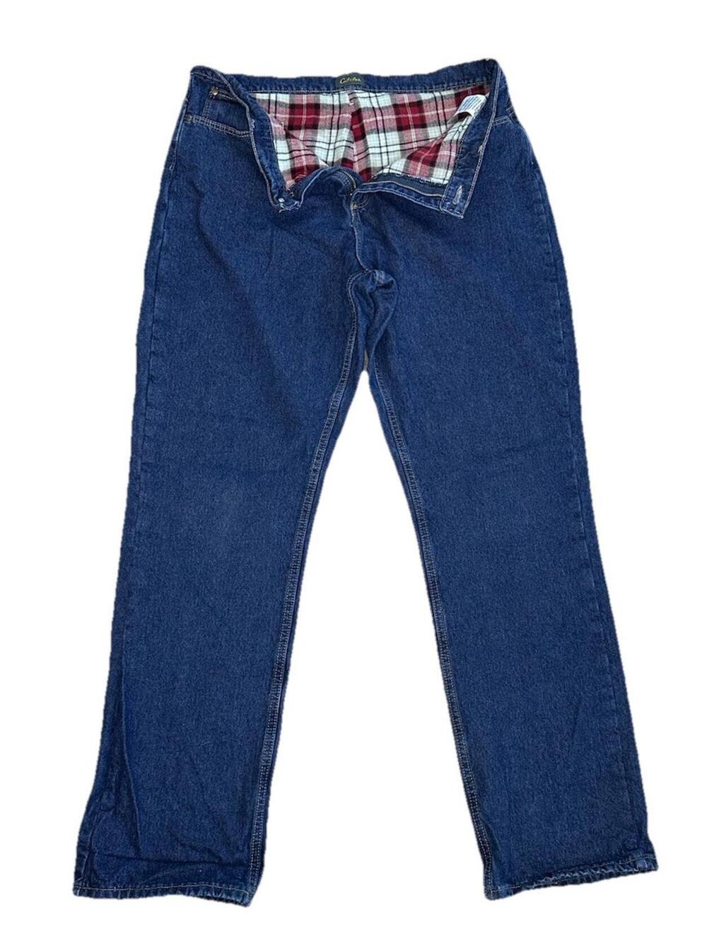 Cabelas Womens 16 Long Plaid Flannel Lined Jeans Straight Leg Blue Denim
